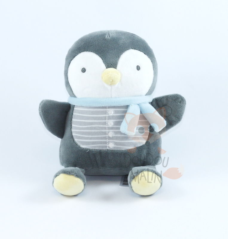  peluche pingouin gris banc bleu 